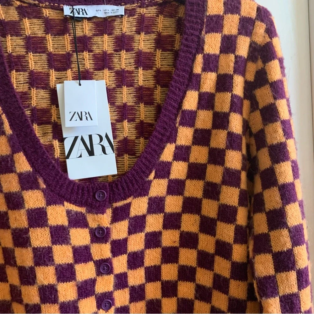 NWT Zara Jewel button plaid knit cardigan jacket, size L. - Picture 7 of 8